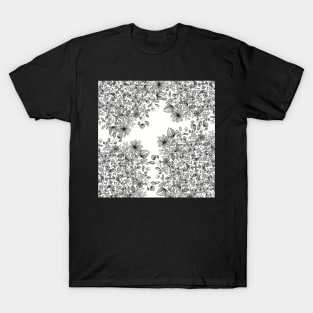 Delicate Petal Explosion - Black and White Zentangle - Digitally Illustrated Flower Pattern for Home Decor, Clothing Fabric, Curtains, Bedding, Pillows, Upholstery, Phone Cases and Stationary T-Shirt